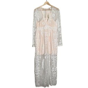 Altar'd State Ivory and Nude Lace Maxi Dress